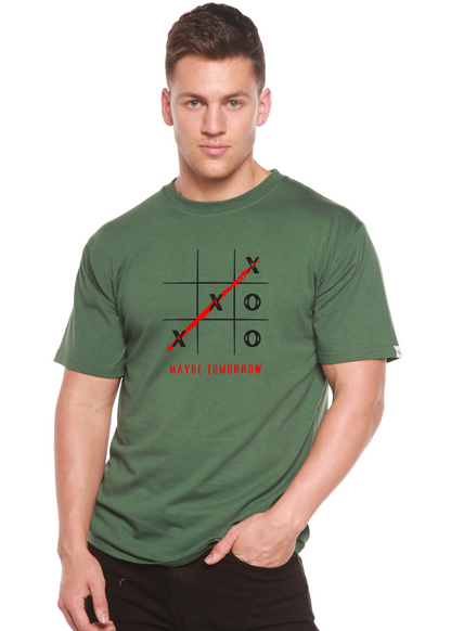 Maybe Tomorrow bamboo/cotton graphic tee olivegreen with black grid and red diagonal Spun Bamboo on Tampa Home & Garden Store