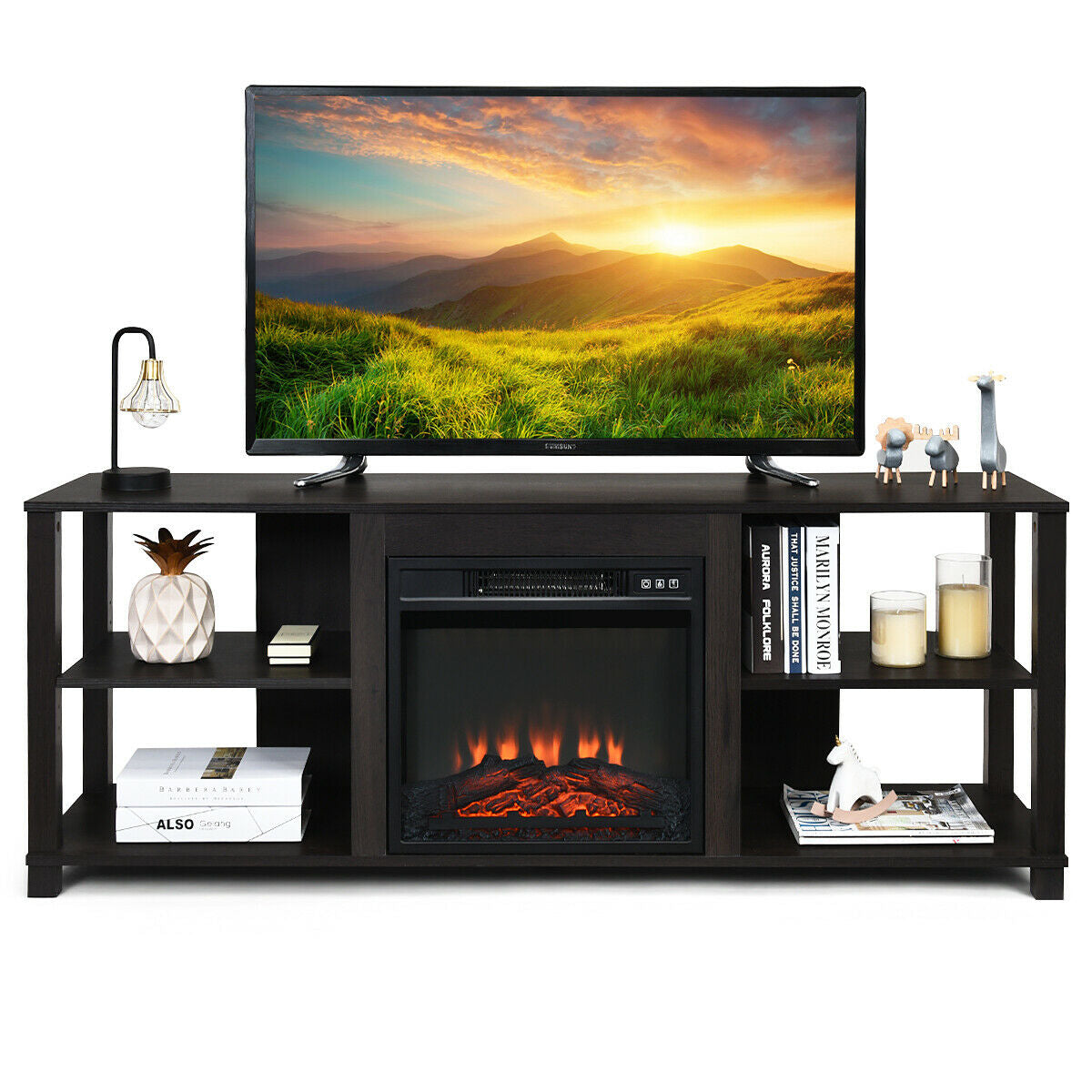Mueble Consola para TV de 2 Niveles con Estantes Ajustables