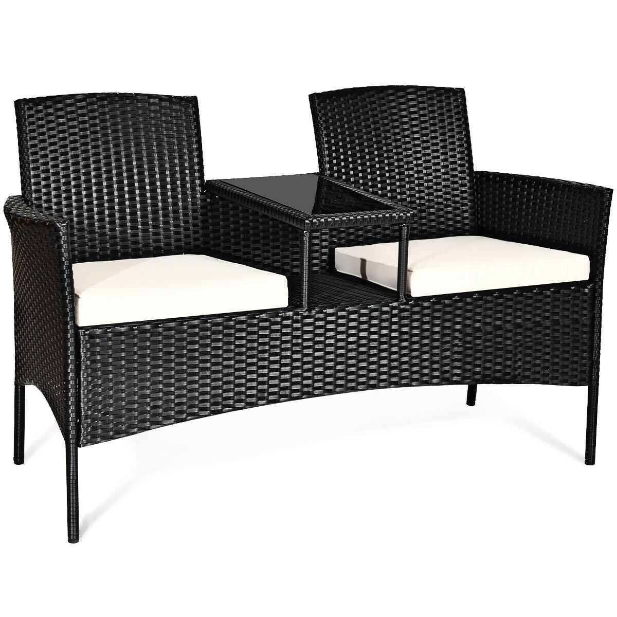 Wicker Patio Conversation Furniture Set with Removable Cushions and Table-Red