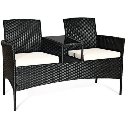 Wicker Patio Conversation Furniture Set with Removable Cushions and Table-Red