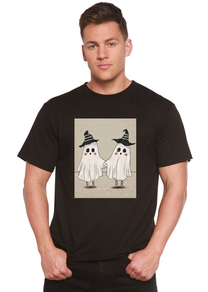 Black men's graphic tee by Spun Bamboo with cute ghost print on beige panel on Tampa Home & Garden Store