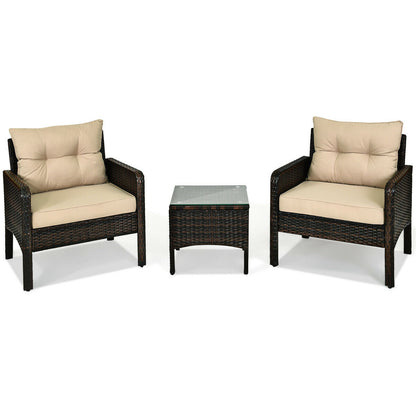 Juego de 3 piezas de conversación para patio exterior de ratán con cojines de asiento - Beige