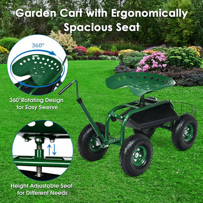 Carro de jardín con manija extensible, patinete de jardín con ruedas - Verde