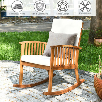 Mecedora de exterior de madera de acacia con cojines desmontables y lavables