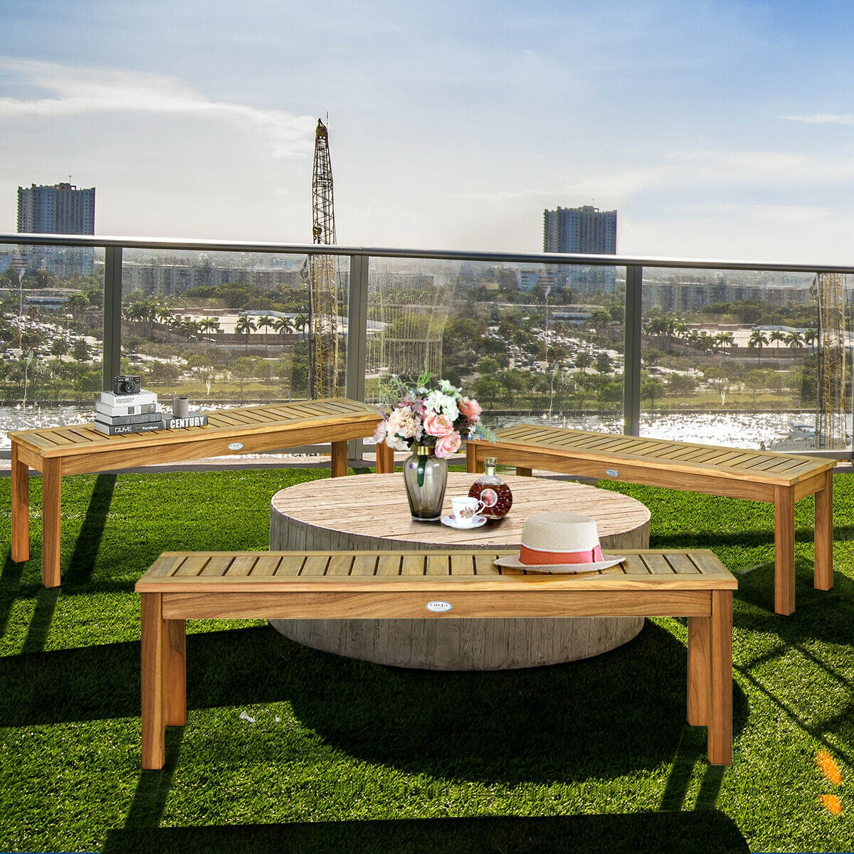 Banco de comedor de madera de acacia para exteriores de 52 pulgadas