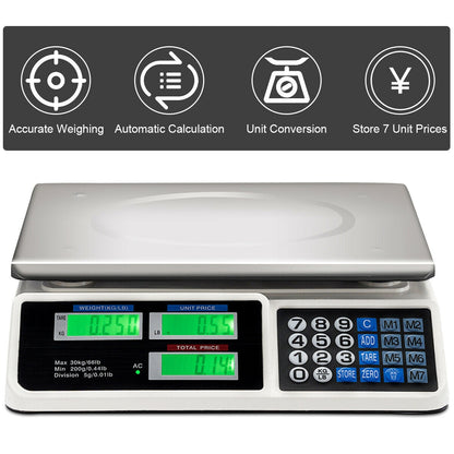 Balanza electrónica de cálculo de precios de 66 lb con pantalla LCD