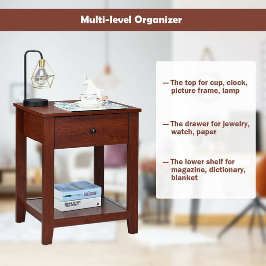 Set of 2 Nightstand with Storage Shelf and Pull Handle - Tampa Home & Garden Store