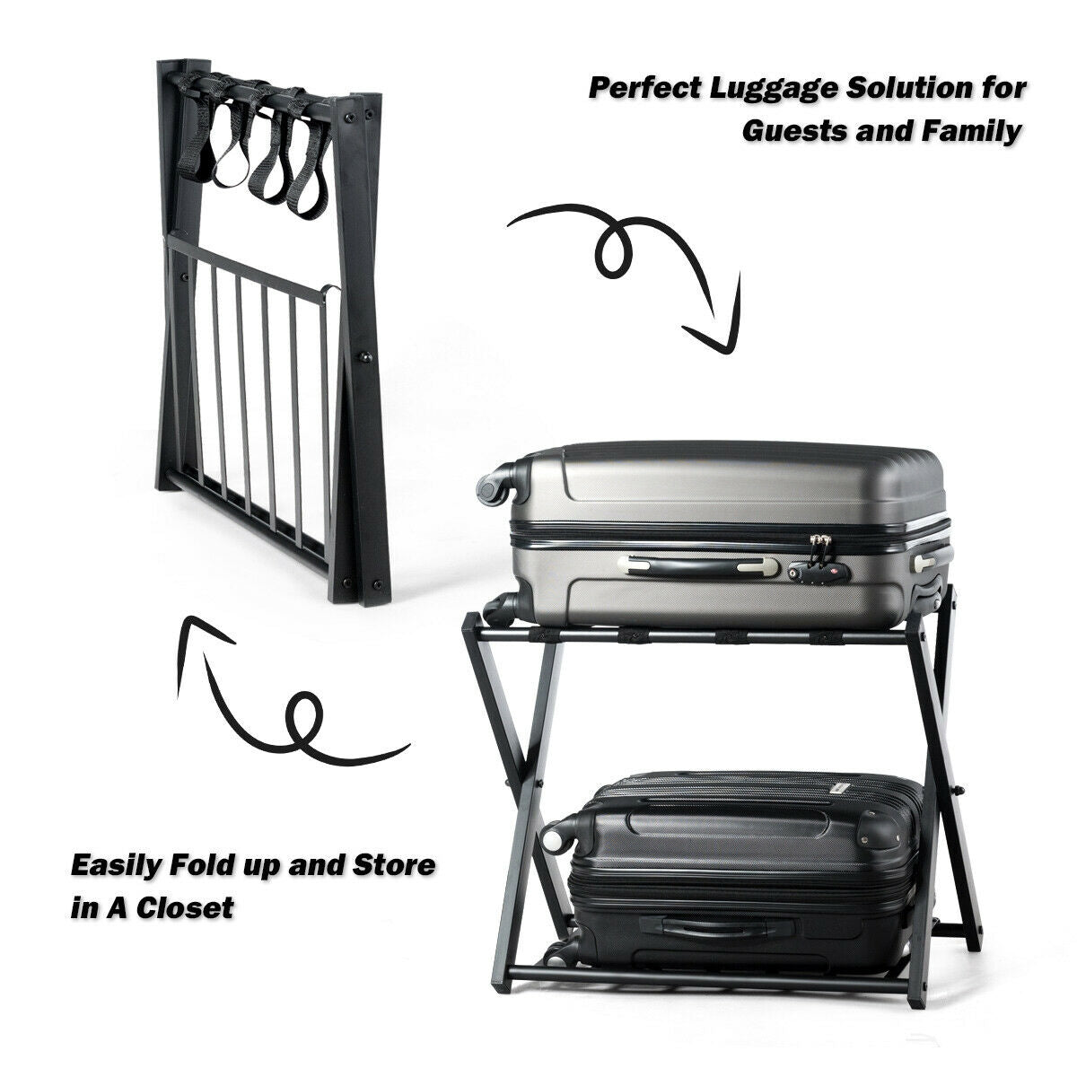 Juego de 2 maleteros plegables de metal – Negro