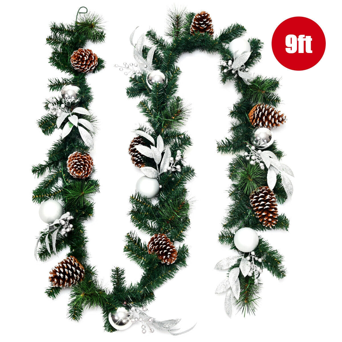 9 ft Pre-Lit Christmas Garland LED Lights; green pine with pinecones; set of 3 DirectDeals on Tampa Home & Garden Store