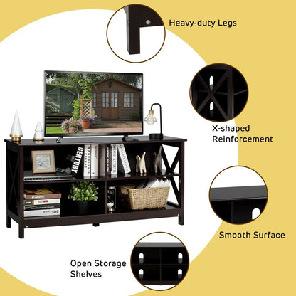 Wooden TV Stand for 55 TV with X Shaped Frame