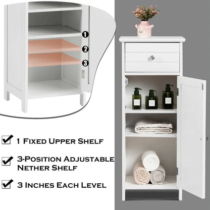Wooden Bathroom Floor Storage Cabinet With Drawer