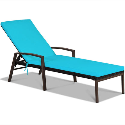 Patio Rattan Lounge Chaise Recliner with Back Adjustable Cushioned-Red