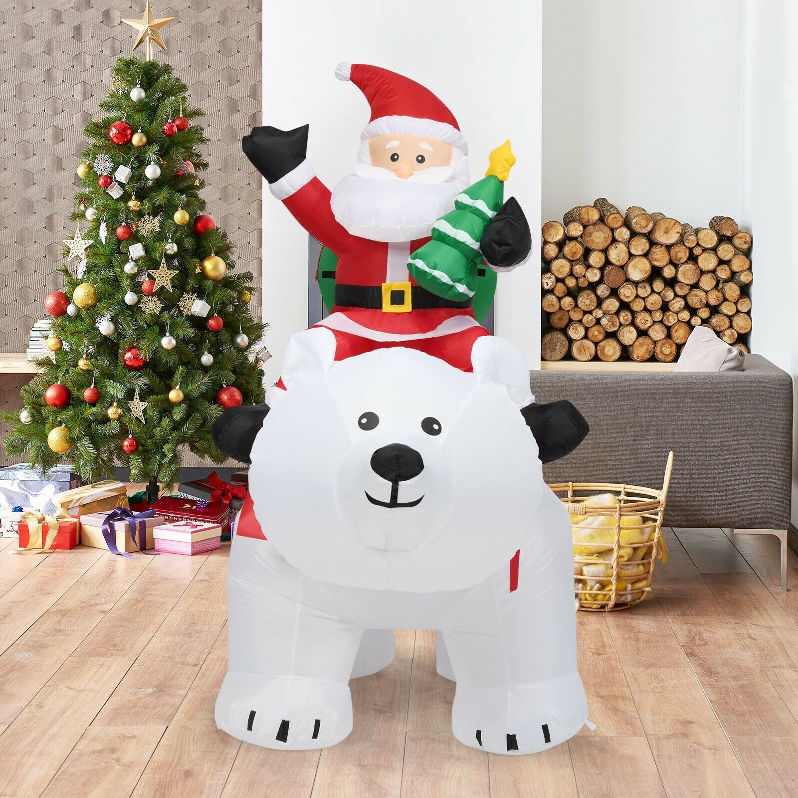 6.5 ft inflatable Santa riding polar bear with shaking head LED lights by DirectDeals on Tampa Home & Garden Store