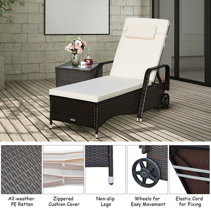 Tumbona reclinable acolchada para exteriores con respaldo ajustable
