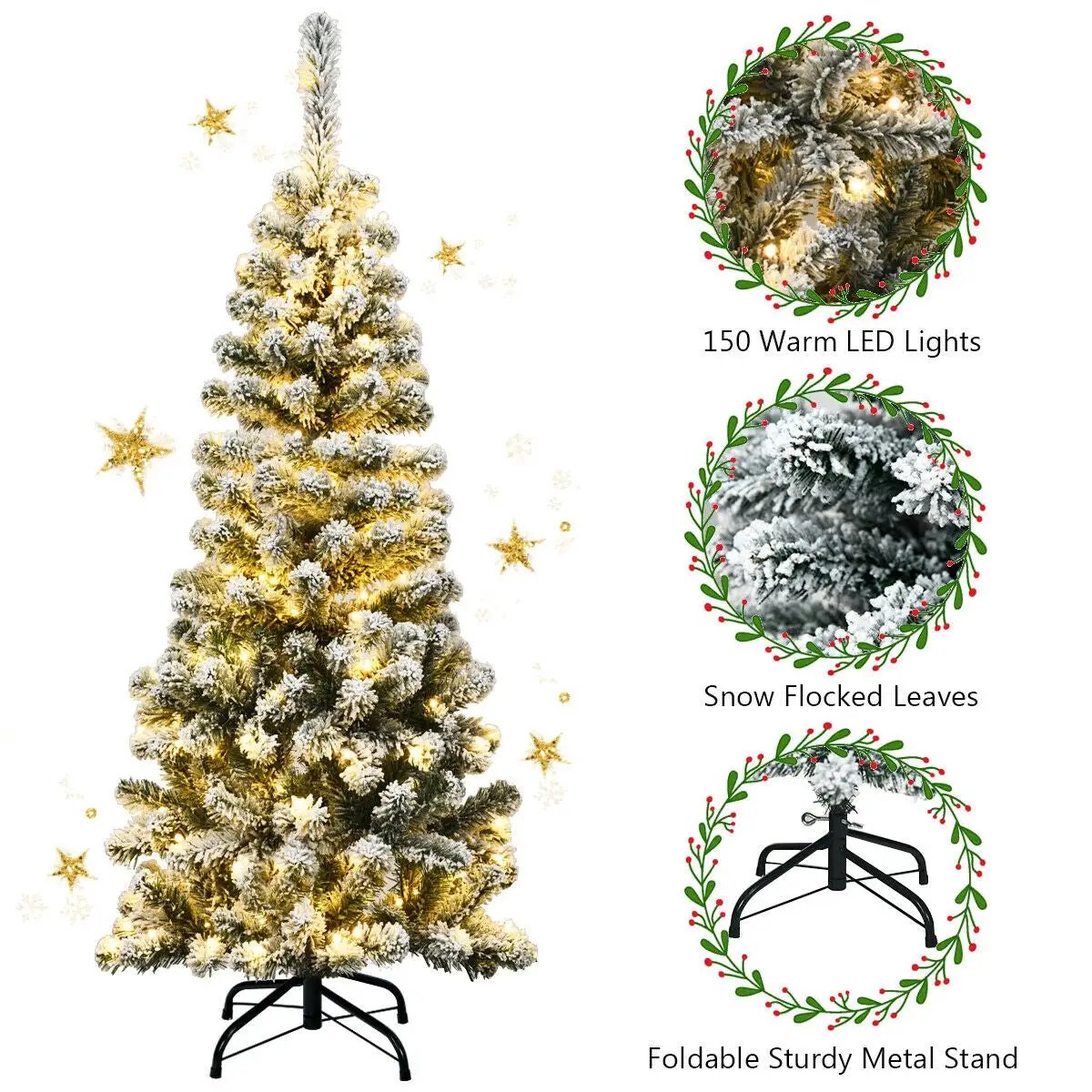 4.5 ft pre-lit snow-flocked pencil Christmas tree DirectDeals with 150 LED lights on Tampa Home & Garden Store