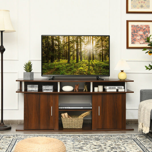 63 Inch TV Entertainment Console Center with 2 Cabinets-Walnut - Tampa Home & Garden Store