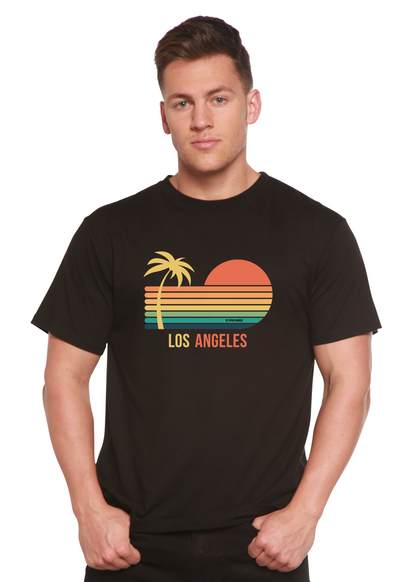 Los Angeles bamboo viscose/organic cotton graphic tee with palm and sunset stripes SpunBamboo on Tampa Home & Garden Store