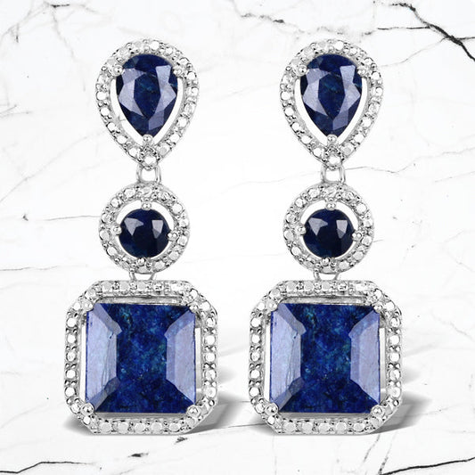 11.62ct Dyed Sapphire Silver Earrings by Bids.com, blue stones with pavé halos, pair on Tampa Home & Garden Store