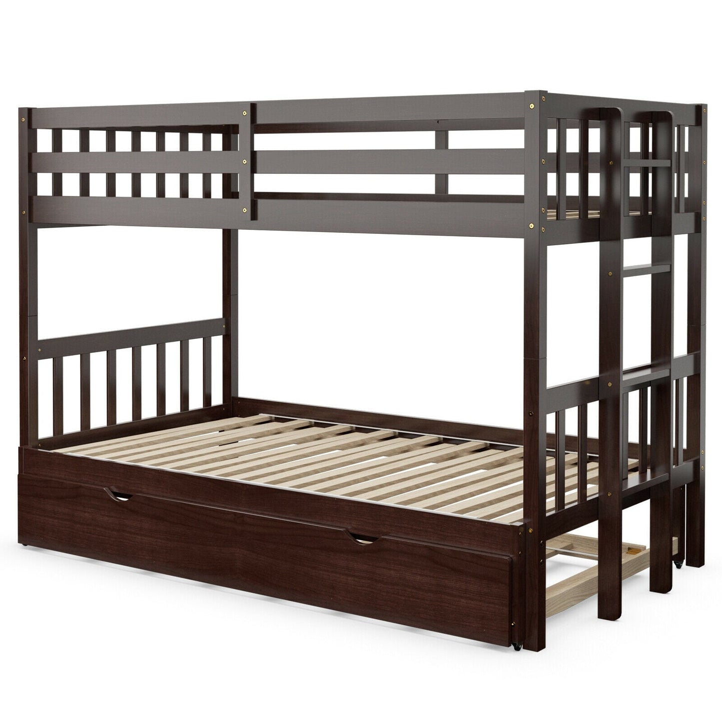 Literas dobles extraíbles con nido, escalera de madera - Espresso