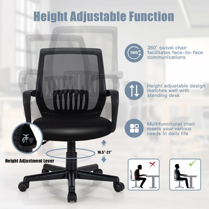 Sillón ejecutivo de malla de respaldo medio con soporte lumbar y altura ajustable