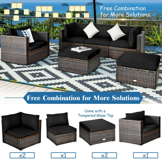 6 Pcs Patio Rattan Furniture Set with Sectional Cushion-Black - Tampa Home & Garden Store