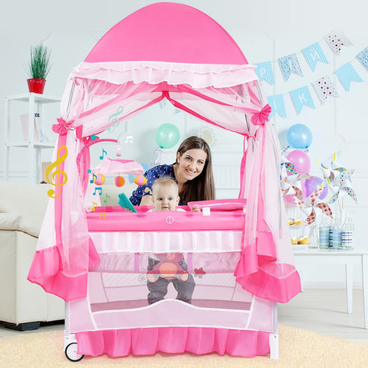 Portable Baby Playpen Crib Cradle with Carring Bag-Pink - Tampa Home & Garden Store