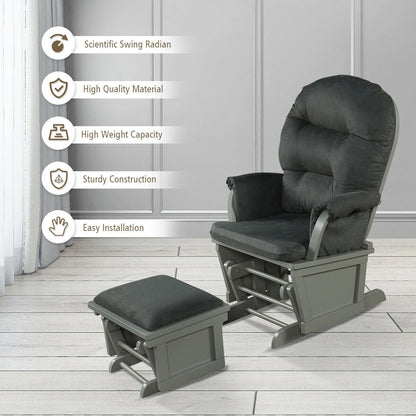 Juego de cojines para mecedora y otomana de madera para bebé con reposabrazos acolchados para lactancia - Gris