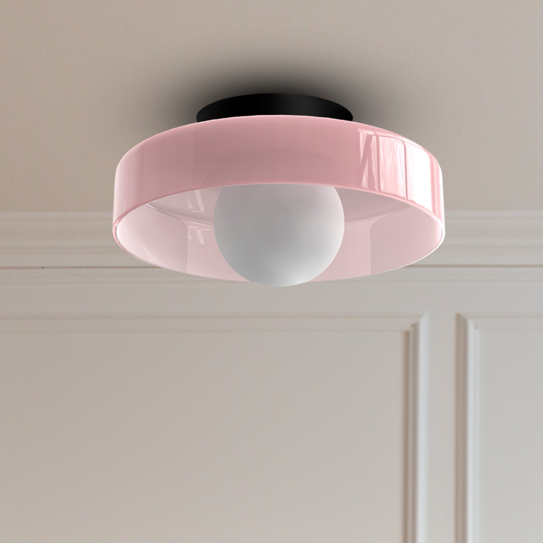 Modern LED ceiling light with pink circular ring and frosted globe by Moktan Sabai on Tampa Home & Garden Store