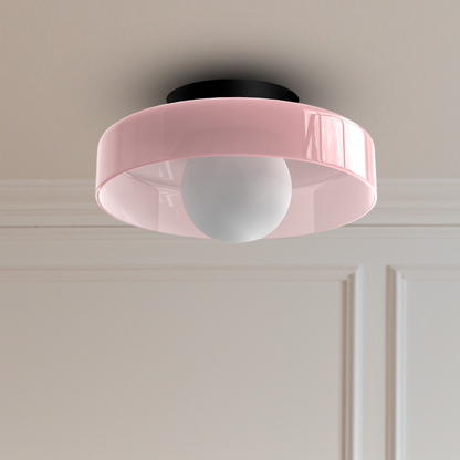 Modern LED ceiling light with pink circular ring and frosted globe by Moktan Sabai on Tampa Home & Garden Store