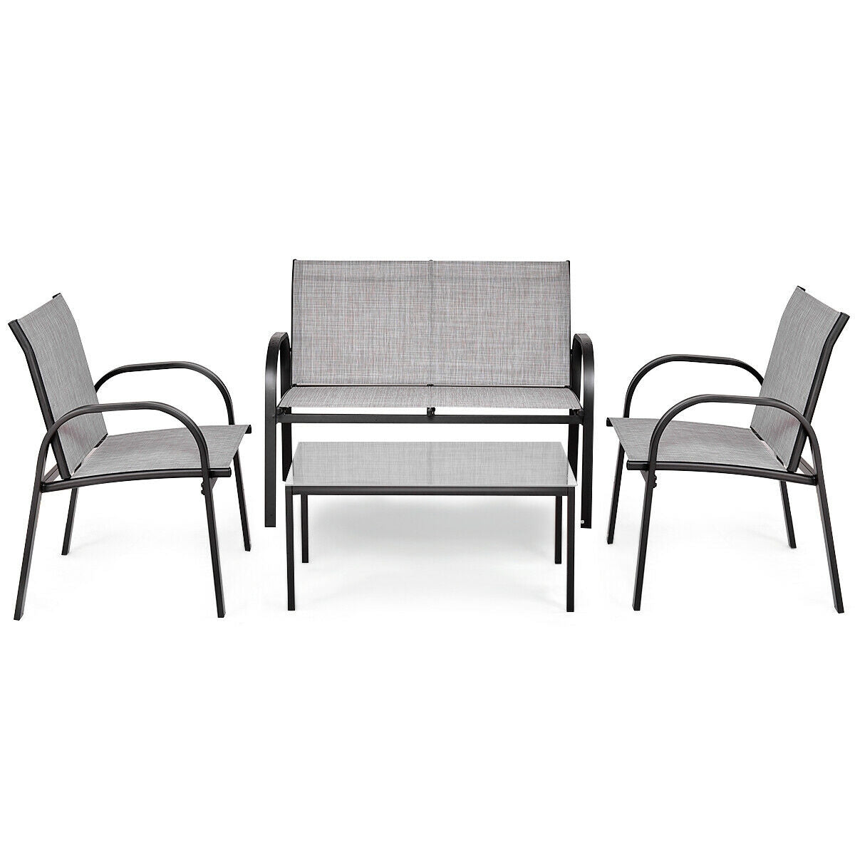 4 Pieces Patio Furniture Set with Glass Top Coffee Table-Black