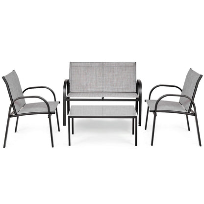4 Pieces Patio Furniture Set with Glass Top Coffee Table-Black