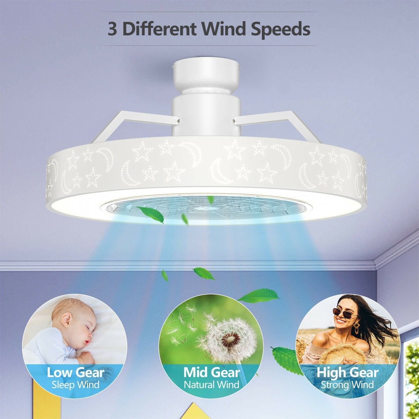 Ventilador de techo de 23 pulgadas con luz LED y control remoto - Blanco