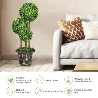 Árbol artificial de boj de triple bola de 36 pulgadas para interiores y exteriores