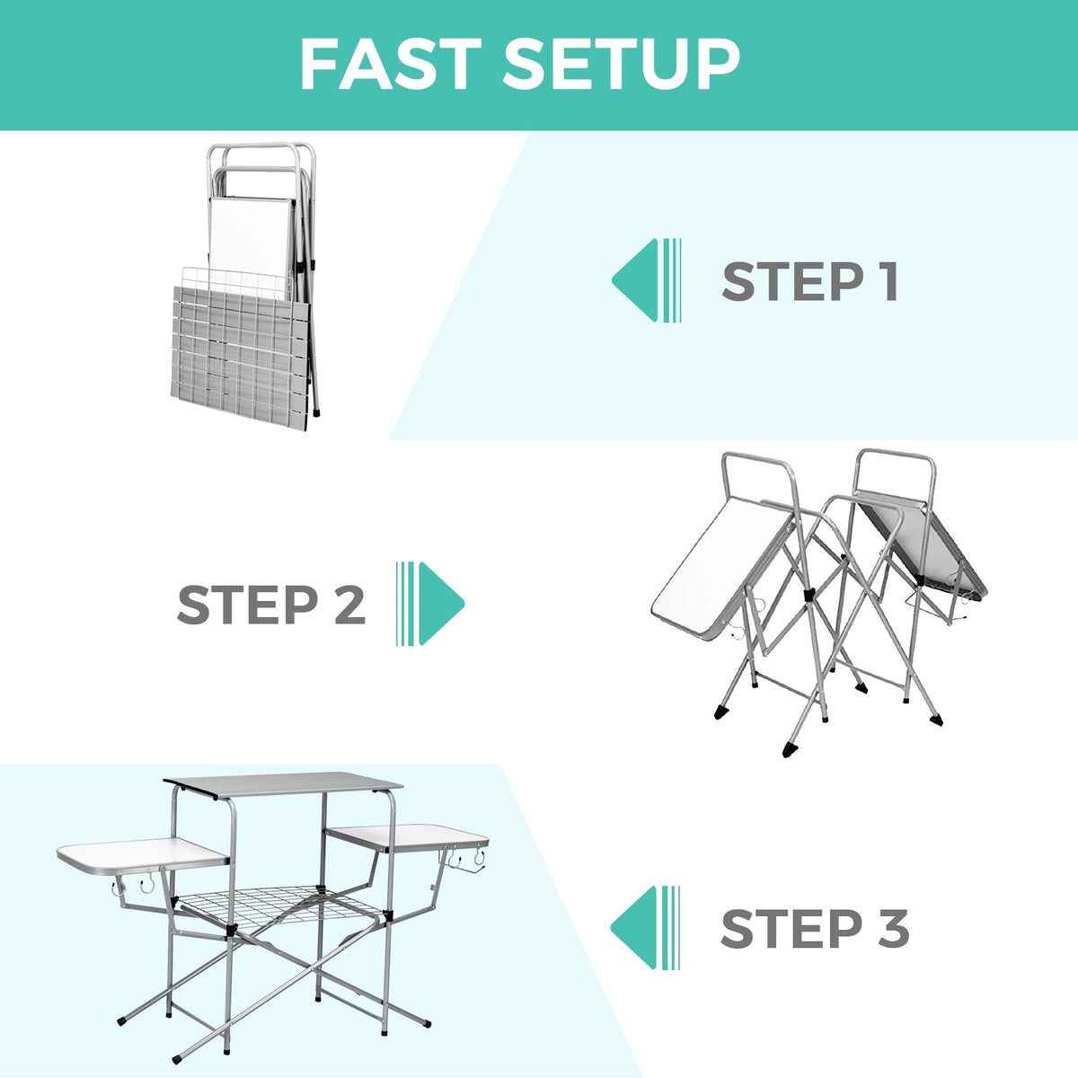 Foldable Outdoor BBQ Table Grilling Stand GemGear metal frame with mesh shelf and foldable legs on Tampa Home & Garden Store