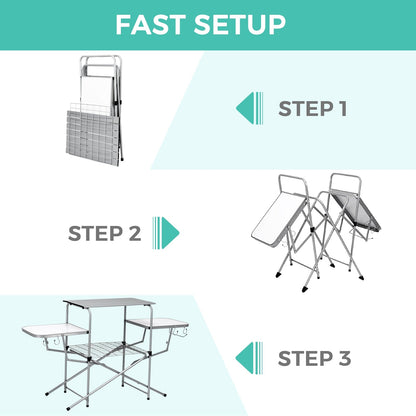 Foldable Outdoor BBQ Table Grilling Stand GemGear metal frame with mesh shelf and foldable legs on Tampa Home & Garden Store