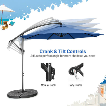 10 Feet Offset Umbrella with 8 Ribs Cantilever and Cross Base-Blue