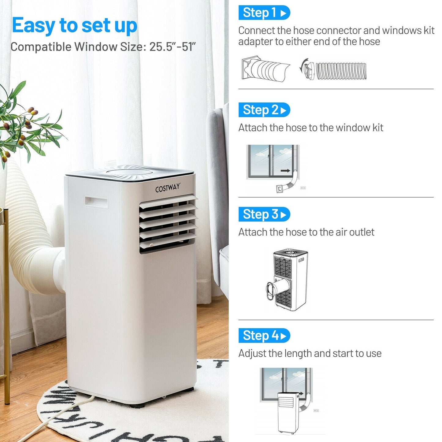 Aire Acondicionado Portátil 10000 BTU Enfriador de Aire Evaporativo Deshumidificador-Blanco
