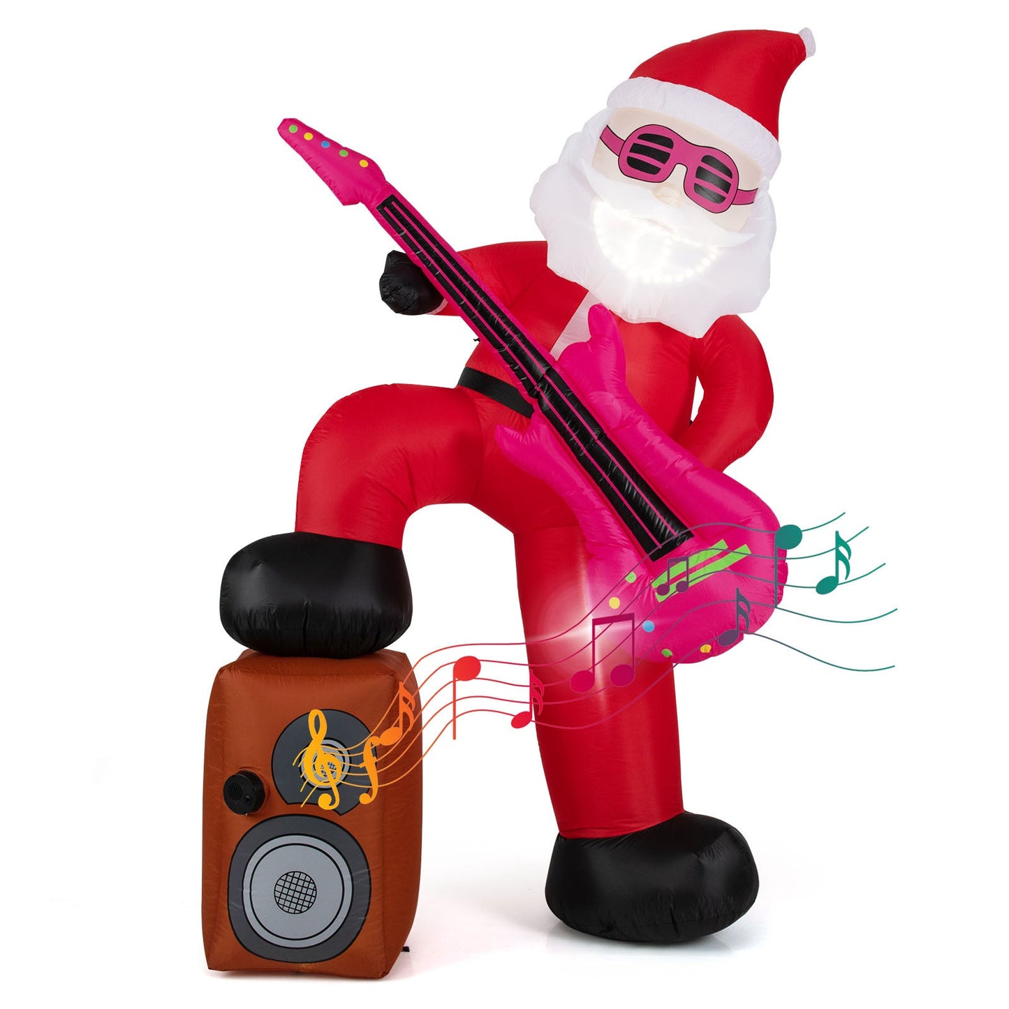 8.4 ft inflatable Santa Claus with pink guitar, LED lights, sound-synced effects by DirectDeals on Tampa Home & Garden Store