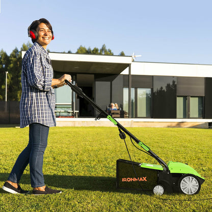 Escarificador eléctrico de 13 pulgadas y 12 amperios con bolsa recolectora y cuchillas extraíbles - Verde