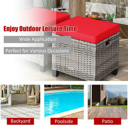 2 taburetes de mimbre de ratán para patio con cojines extraíbles - Rojo