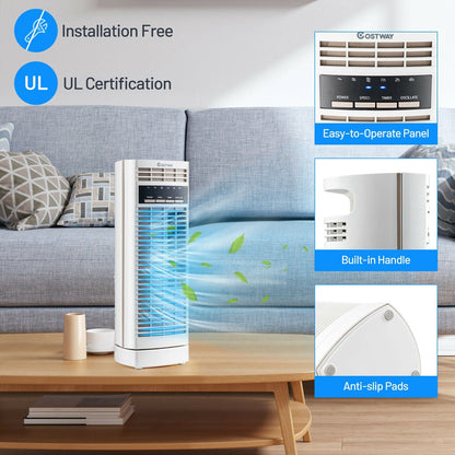 Ventilador de torre mini oscilante de 14 pulgadas con 3 velocidades y temporizador - Blanco