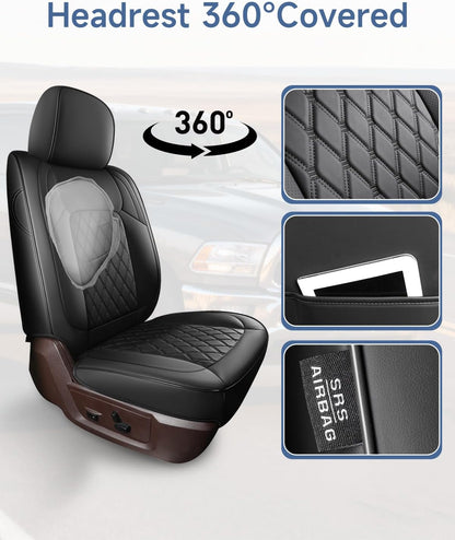 Custom Ram truck seat cover set in black leather with diamond quilting for Crew Cab on Tampa Home & Garden Store