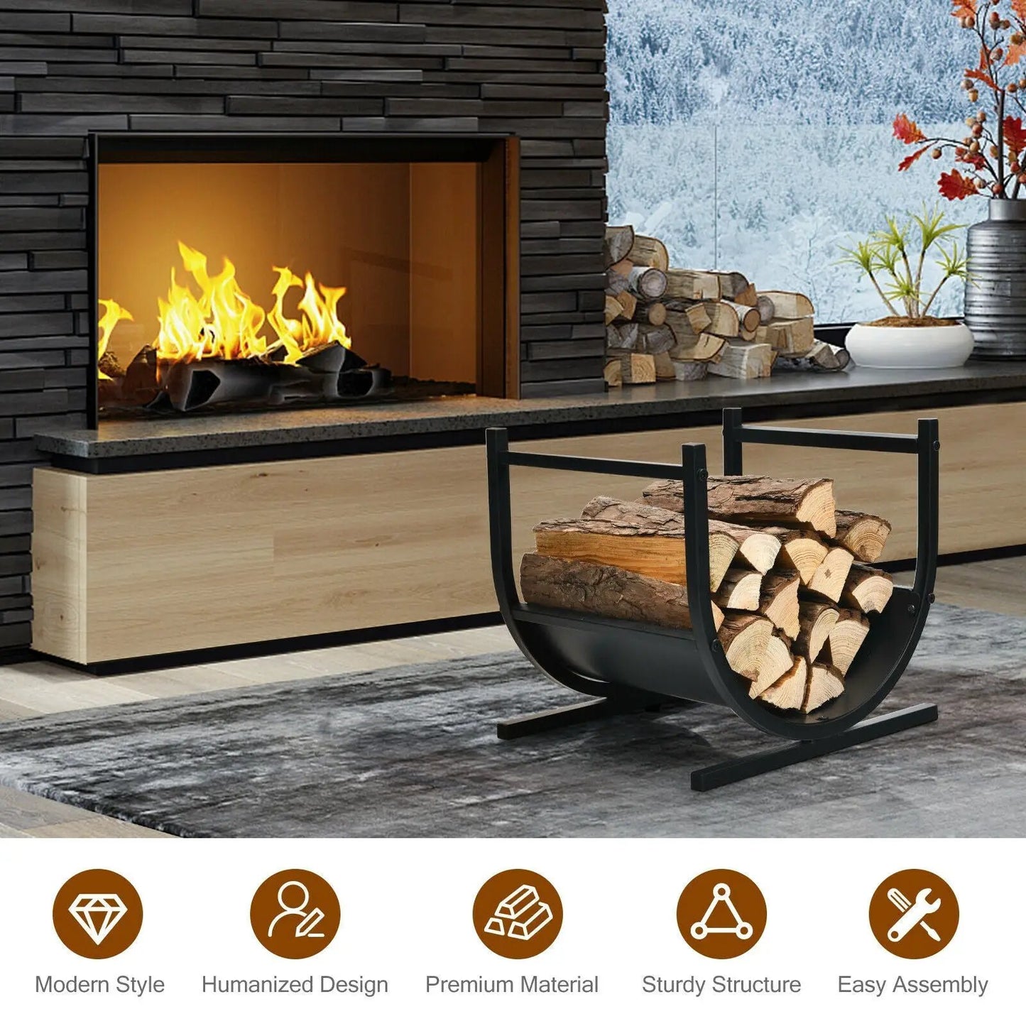 17 Inch U Shaped Firewood Rack Steel Outdoor Use