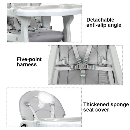 3-in-1 Baby High Chair with Lockable Universal Wheels