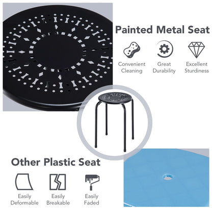 Set of 6 Stackable Multifunctional Daisy Design Backless Round Metal Stool Set-Black