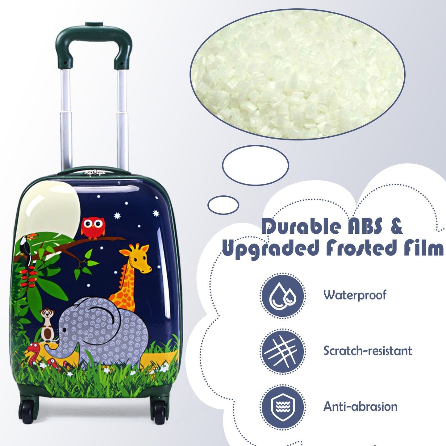 GemGear kids luggage set: elephant print rolling suitcases 12in & 16in with green handles on Tampa Home & Garden Store