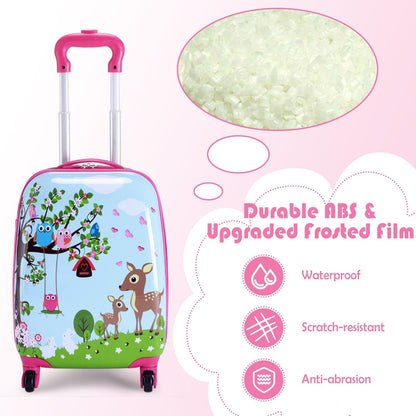 2-piece ABS kids suitcase backpack set by GemGear with pink handle and colorful woodland design on Tampa Home & Garden Store