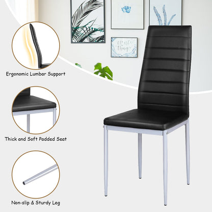 4 sillas laterales de comedor de cuero PVC de diseño elegante -Negro