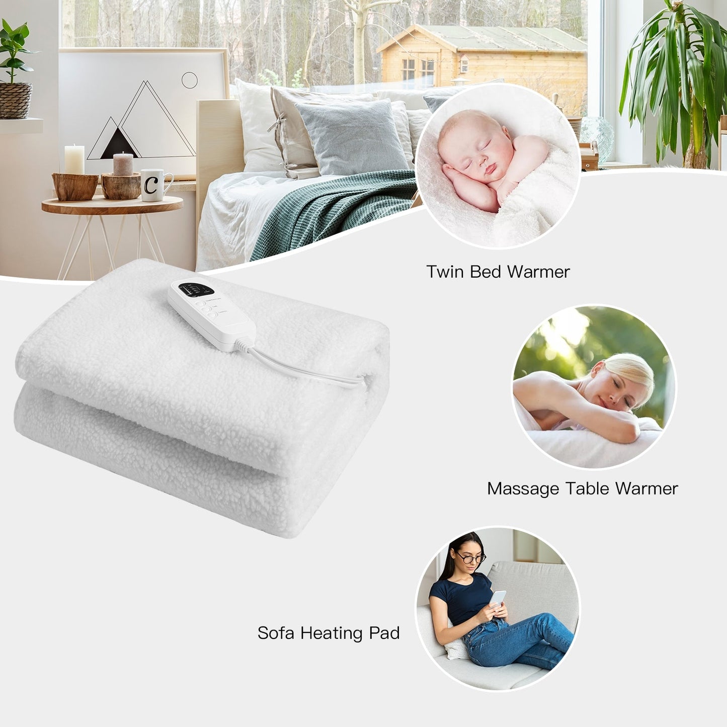 Calentador de cama de masaje de 71 x 31 pulgadas con 5 ajustes de calor