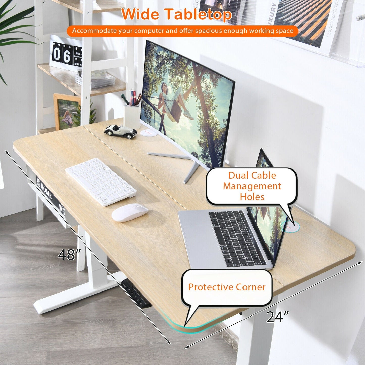 Escritorio eléctrico regulable de 48 pulgadas con panel de control y puerto USB - Beige